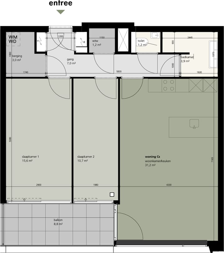 Foto van Appartement type Cs Portiekflat