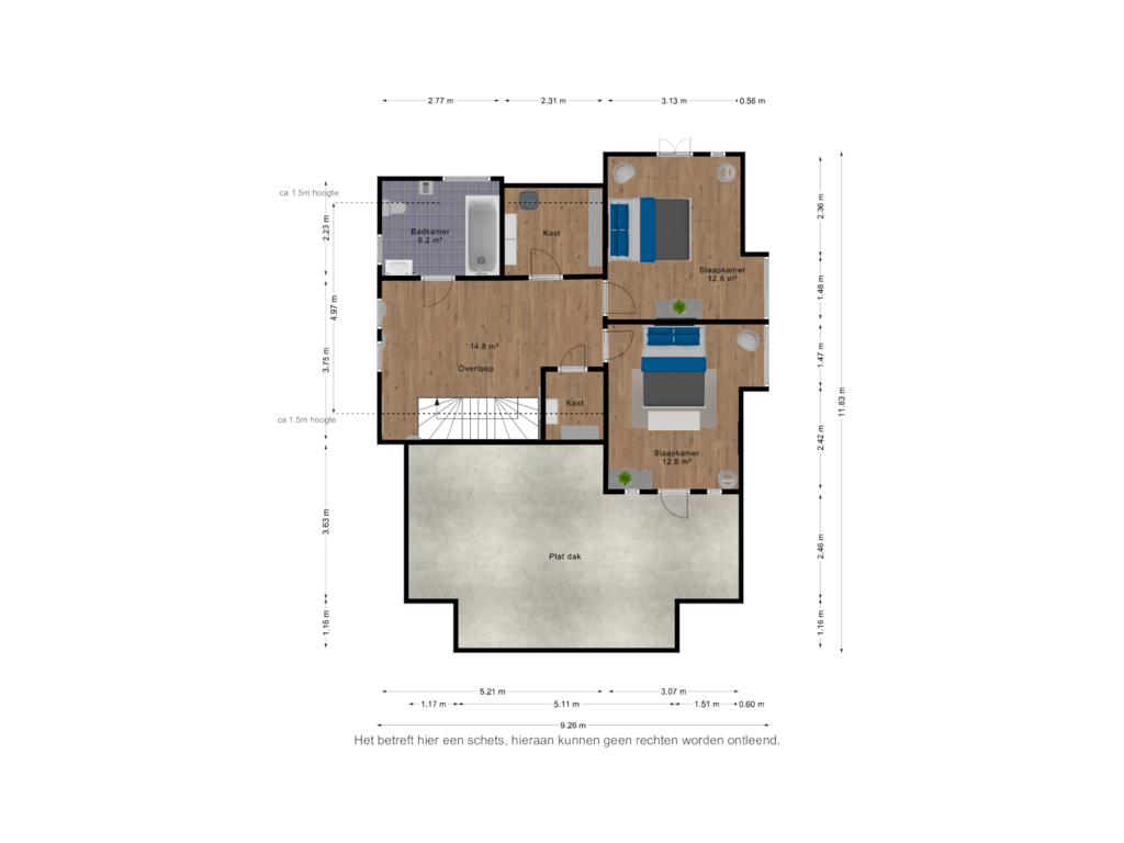 Bekijk plattegrond van 1e verdieping van Wilhelminasingel 40