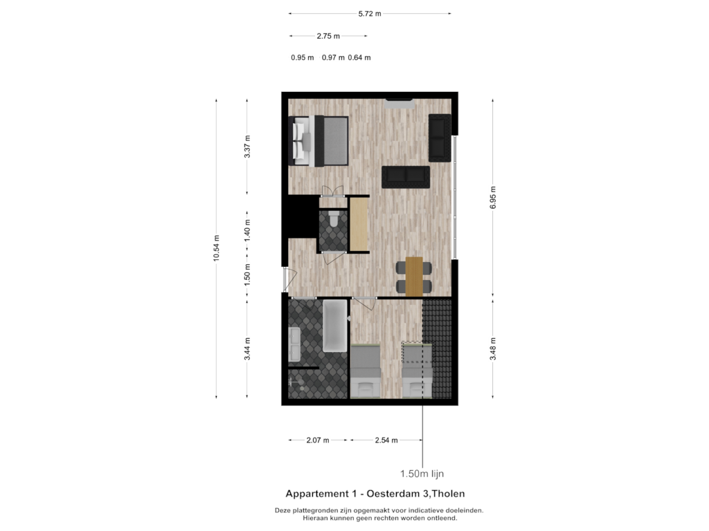 View floorplan of appartement 1 of Oesterdam 27-B