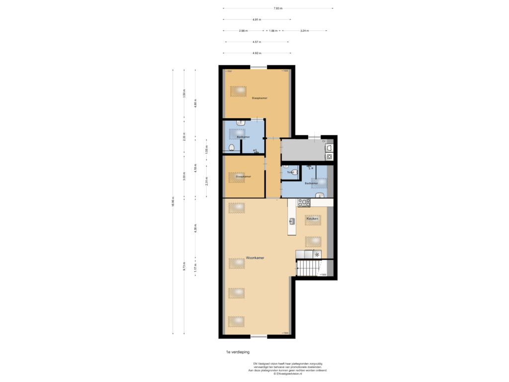 View floorplan of 1e verdieping of Torenstraat 1