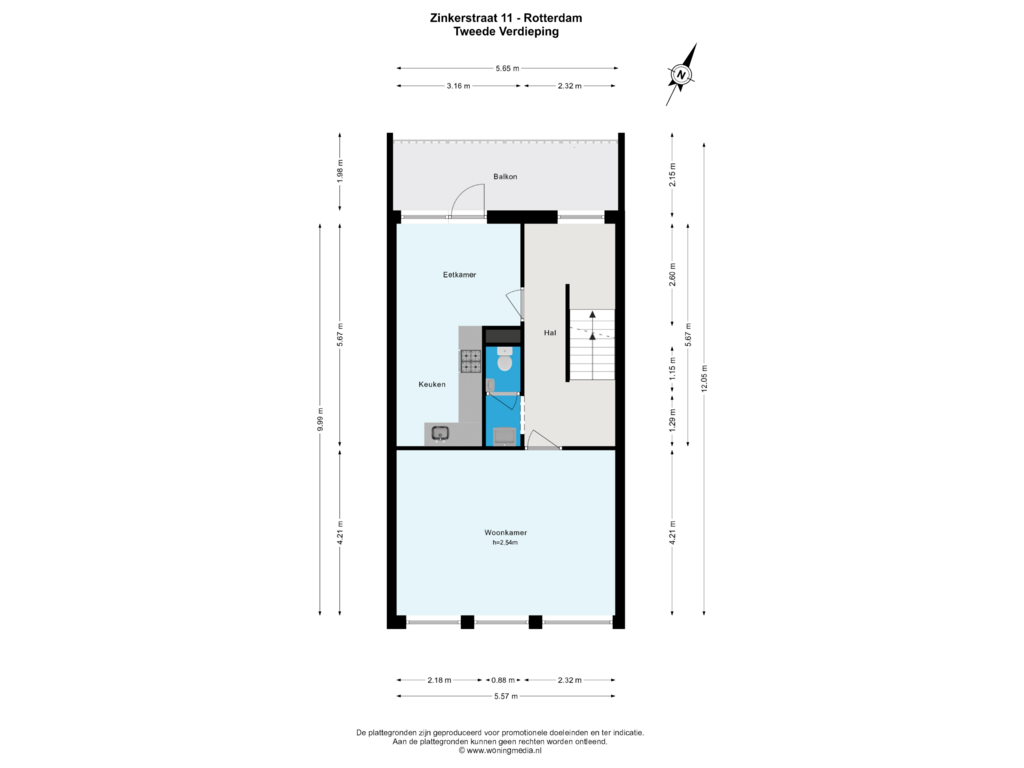 Bekijk plattegrond van Tweede Verdieping van Zinkerstraat 11