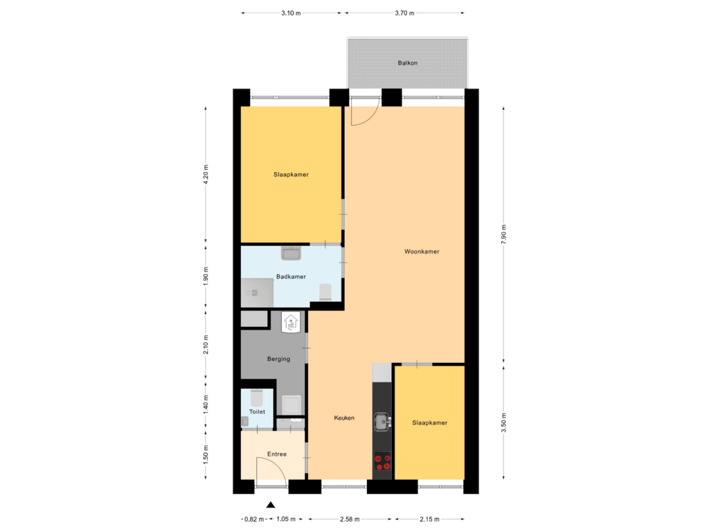 Bekijk plattegrond van Appartement 3 2eV van Kloosterlaan 90