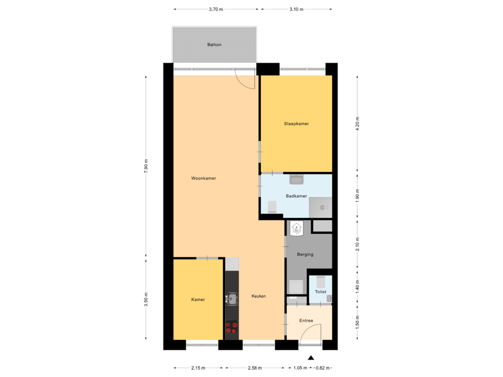 Bekijk plattegrond van Appartement 2 1eV van Kloosterlaan 78