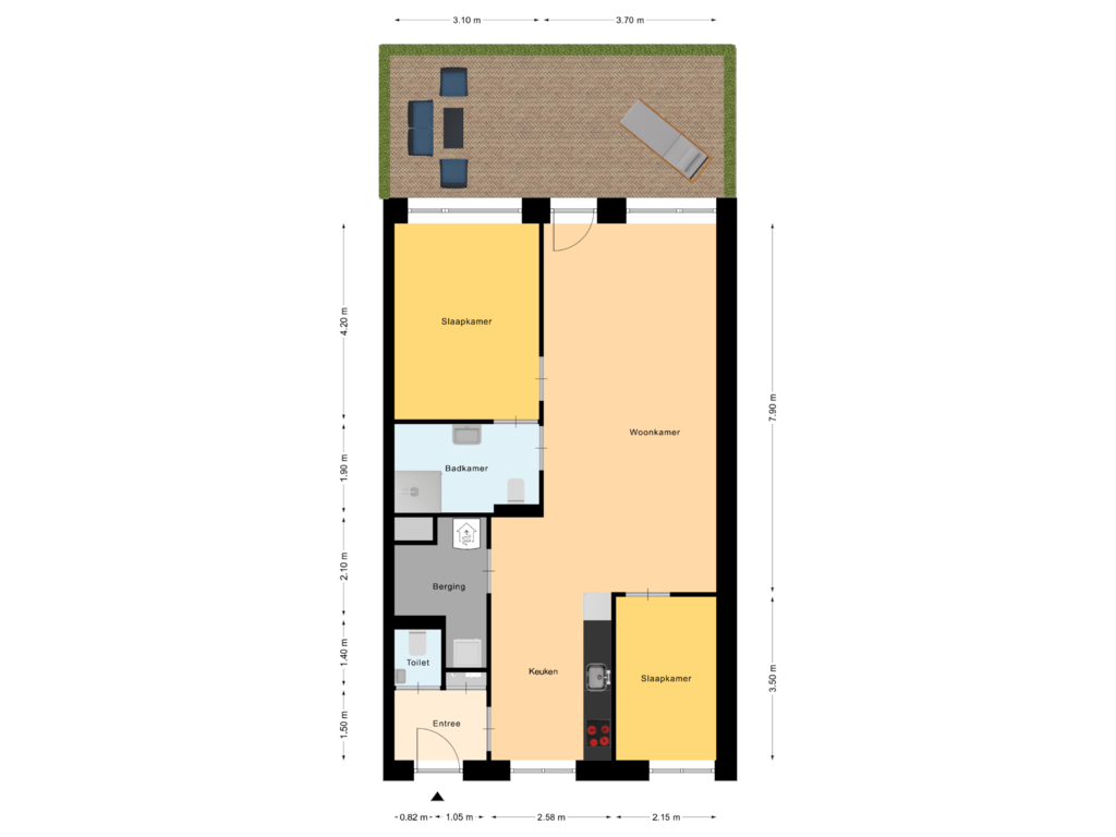 Bekijk plattegrond van Appartement 3 BG van Kloosterlaan 68