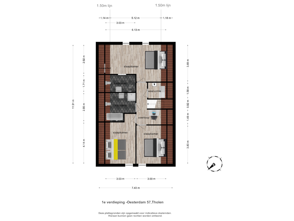 View floorplan of 1e verdieping of Oesterdam 57