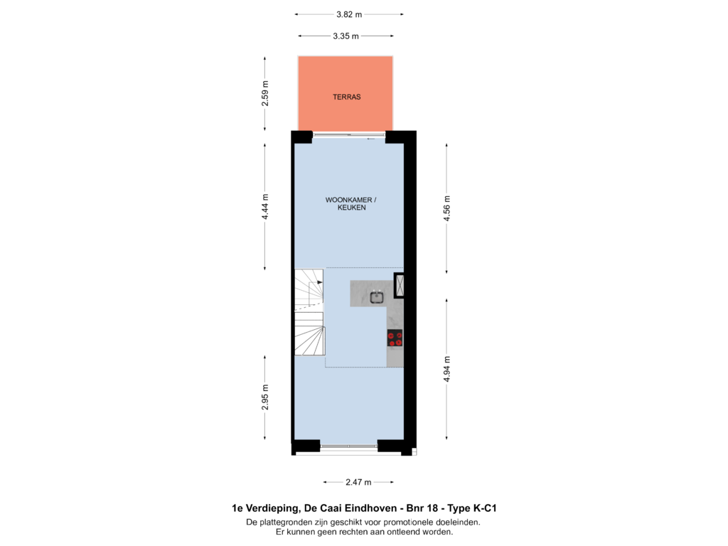 View floorplan of 1e Verdieping of Bouwnummer 018 (Bouwnr. 018)