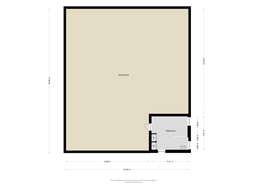 View floorplan of Bijkeuken of Hogewaldstraat 1-A