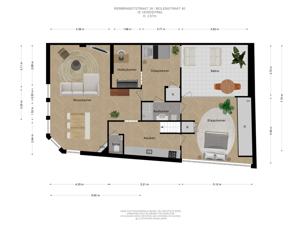 Bekijk plattegrond van 1e verdieping van Rembrandtstraat 38