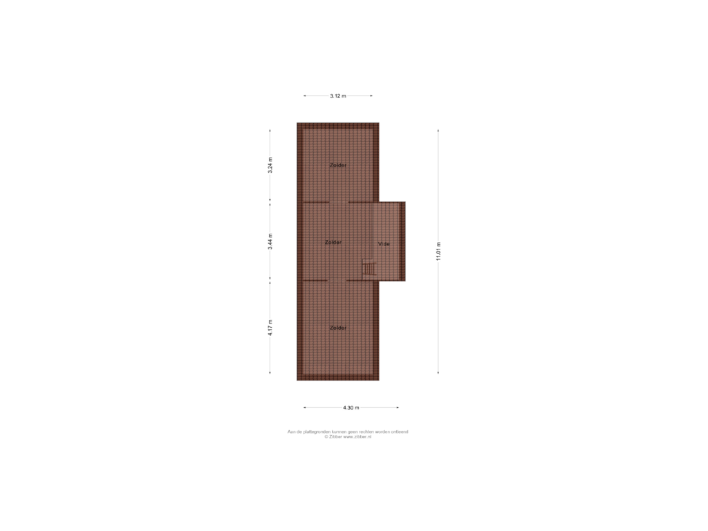 View floorplan of Zolder of Korte Brouwersstraat 10