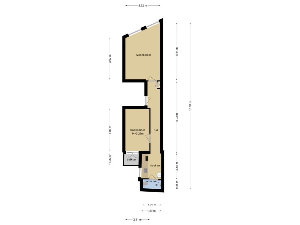 Bekijk plattegrond van Appartement van Brouwersgracht 169-2