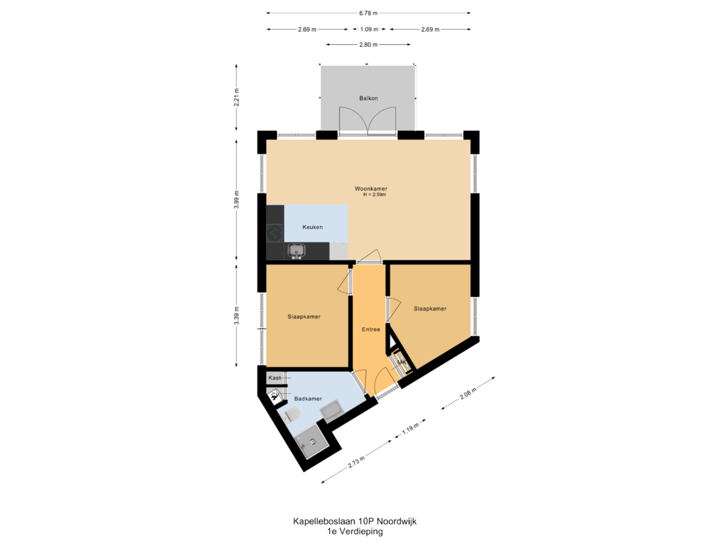 Bekijk plattegrond van 1e Verdieping van Kapelleboslaan 10-P