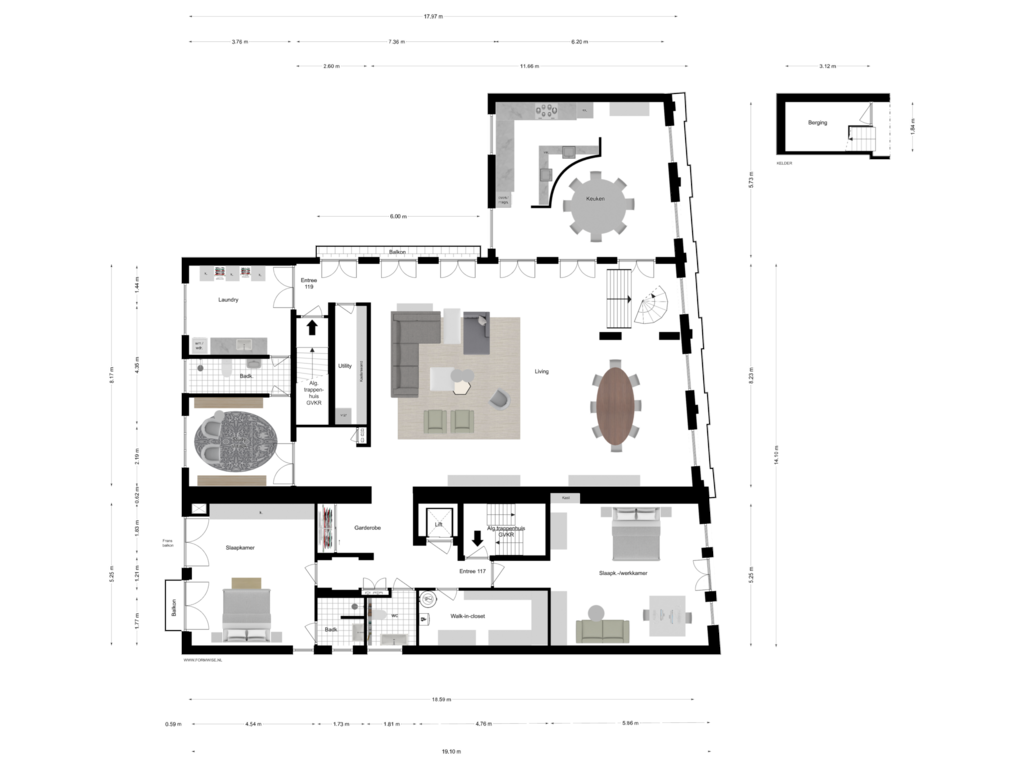 Bekijk plattegrond van 2e- en 4e VERDIEPING van Herengracht 119-II