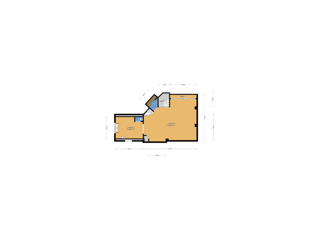 View floorplan of souterrain of Zandpad 2-C