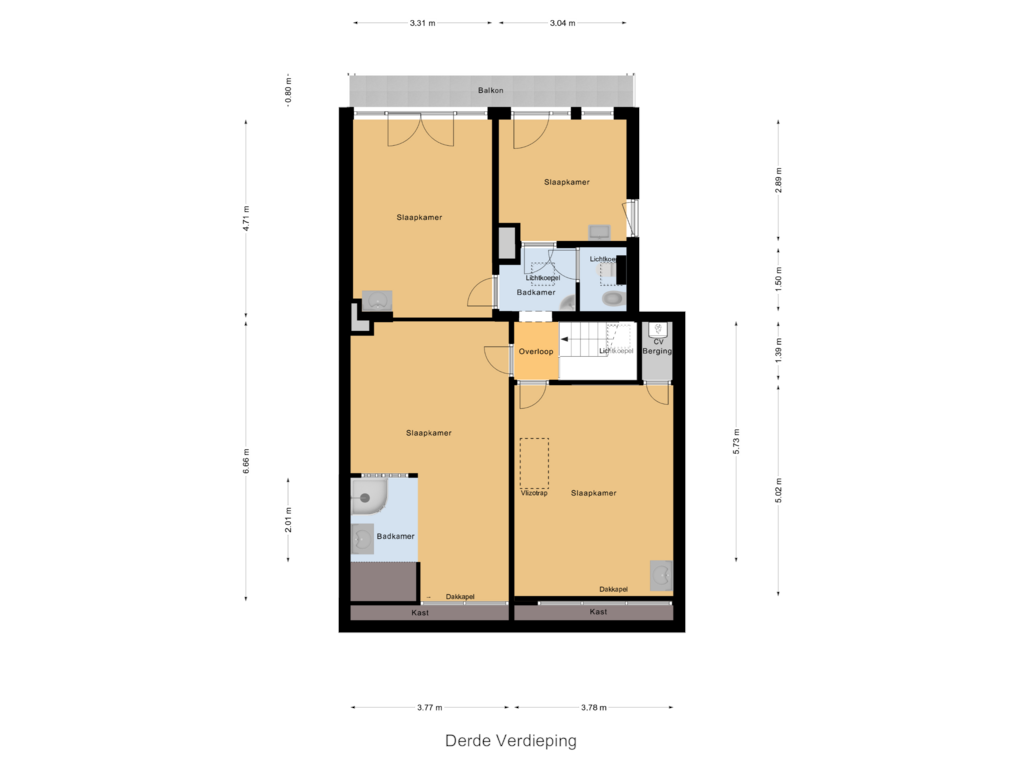 Bekijk plattegrond van Derde Verdieping van Dierenselaan 157