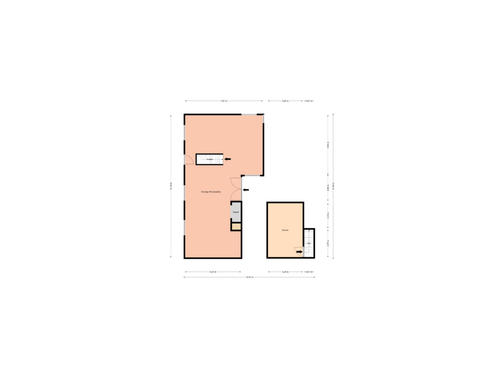 View floorplan of Tussenverdieping & Kelder of Broekhuizerweg 40