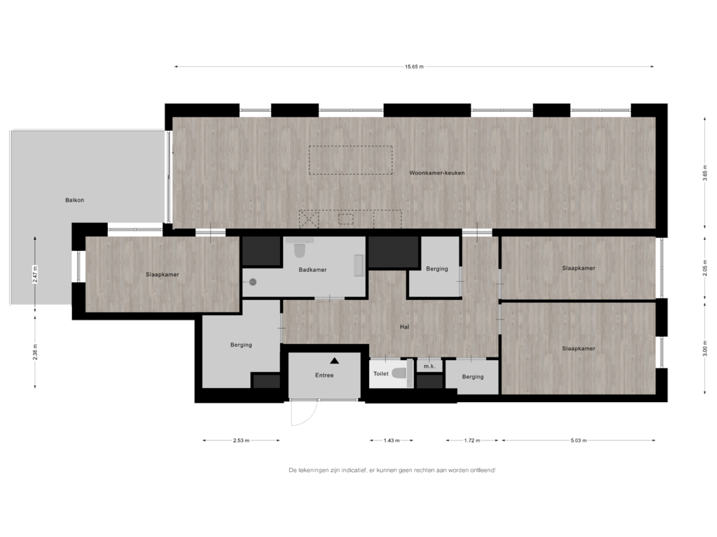 View floorplan of Woonlaag 1 of Appartement StadsEiland (Bouwnr. 43)