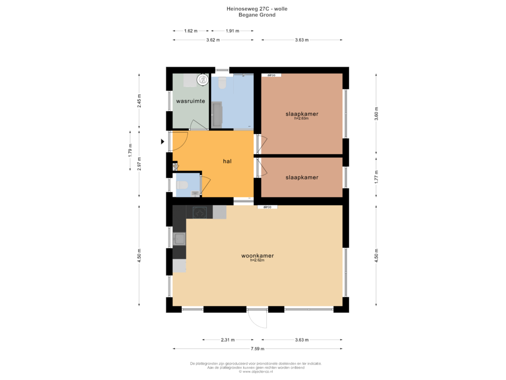 Bekijk plattegrond van BEGANE GROND van Heinoseweg 27-C