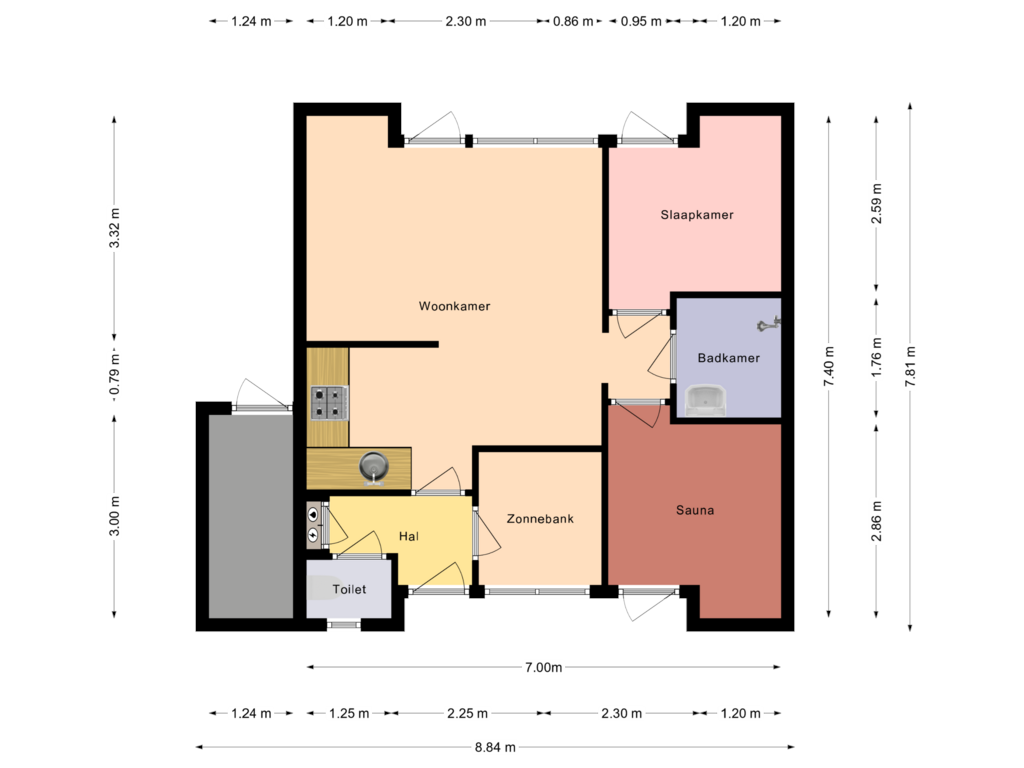 View floorplan of beganegrond of Landweerswal 2-059