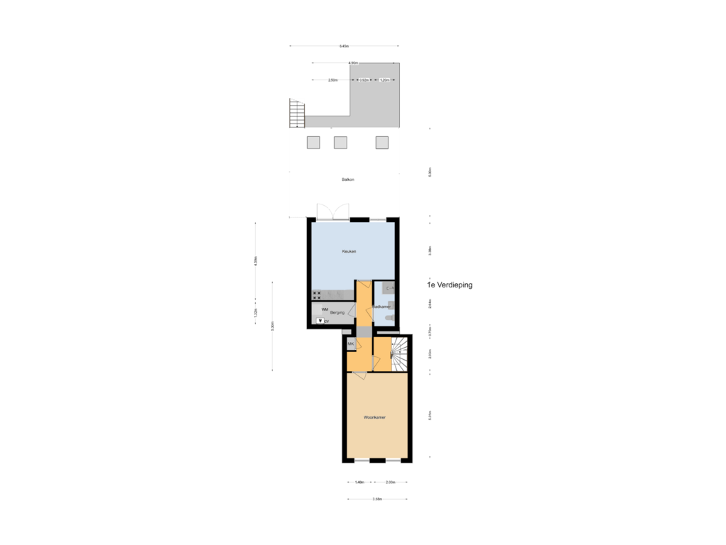 View floorplan of 1e Verdieping of Voorstraat 33