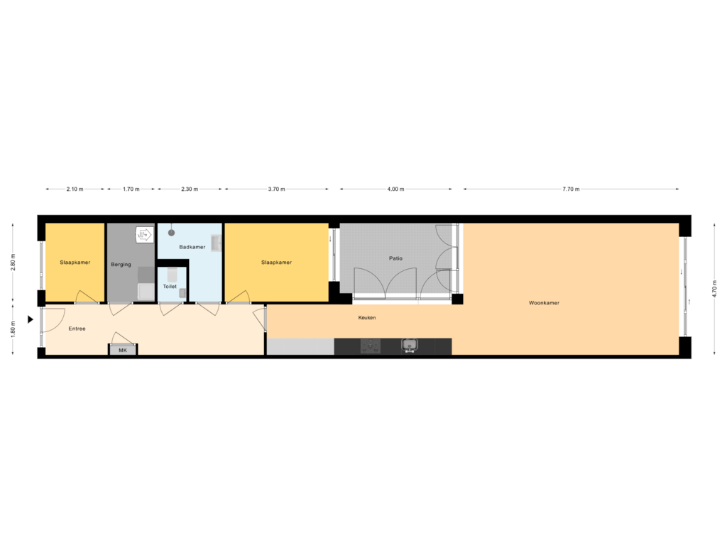 View floorplan of Begane Grond of Patiowoningen tussenwoningen (Bouwnr. 4)