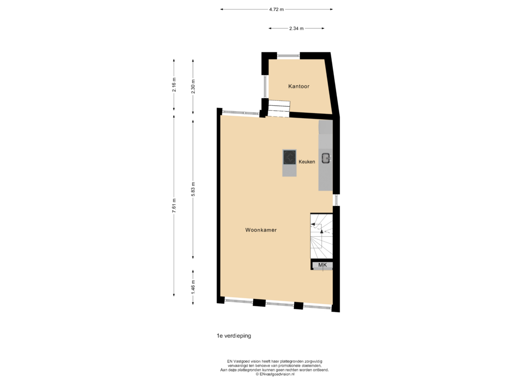 Bekijk plattegrond van 1e verdieping van Binnen Brouwersstraat 27