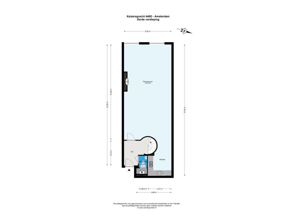 View floorplan of Derde verdieping of Keizersgracht 446-D