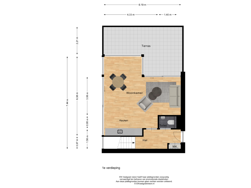 Bekijk plattegrond van 1e verdieping van Westknollendam 77-U