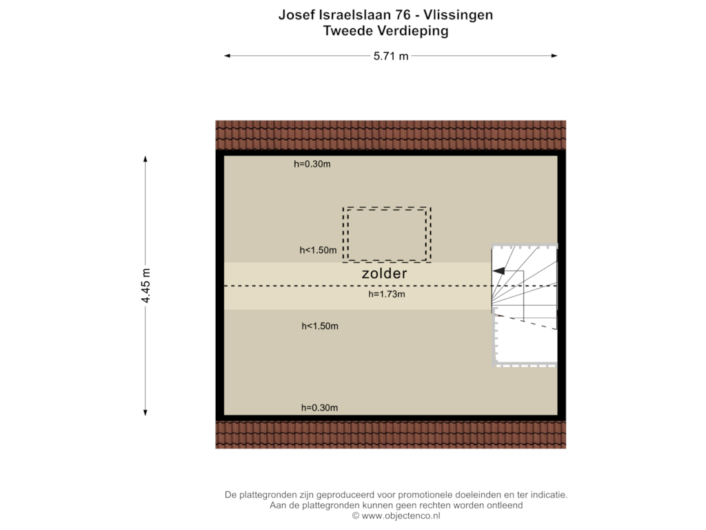 Bekijk plattegrond van TWEEDE VERDIEPING van Jozef Israelslaan 76