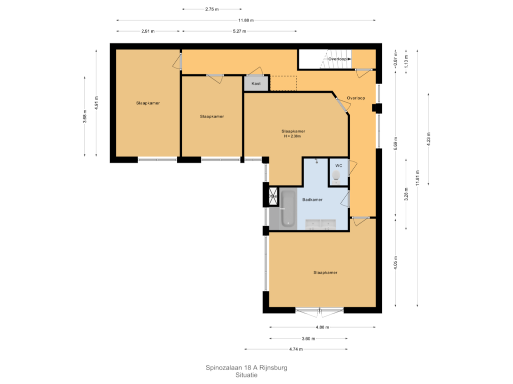 Bekijk plattegrond van 1e Verdieping van Spinozalaan 18-A