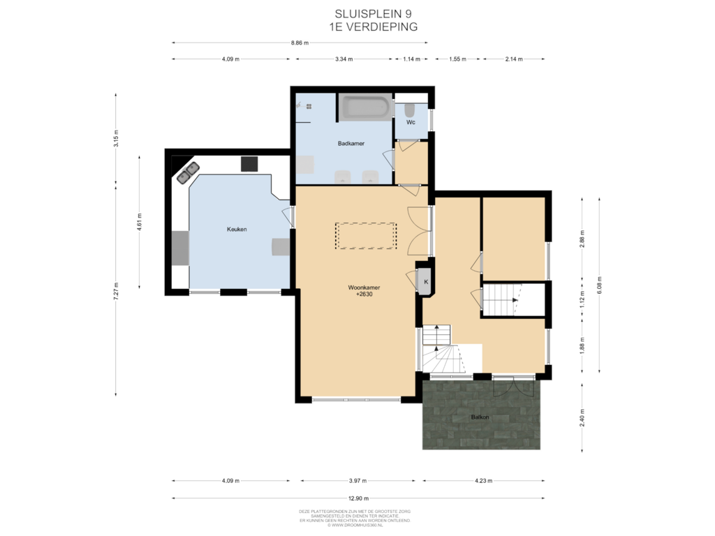 View floorplan of 1E Verdieping of Sluisplein 9