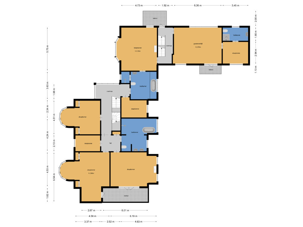 View floorplan of 1e verdieping of Oranje Nassaulaan 10