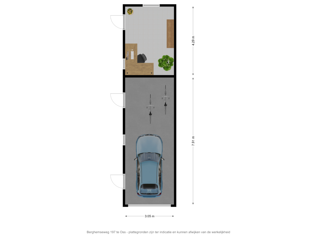 Bekijk plattegrond van Berghemseweg 197 te Oss - Garage van Berghemseweg 197