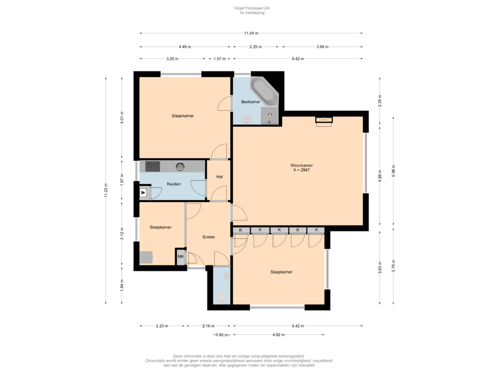 View floorplan of 1e Verdieping of Graaf Florislaan 2-A