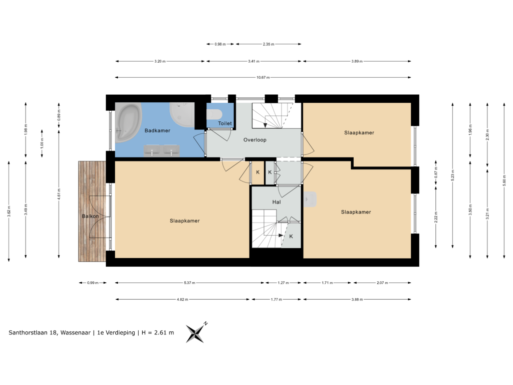 View floorplan of 1e Verdieping of Santhorstlaan 18