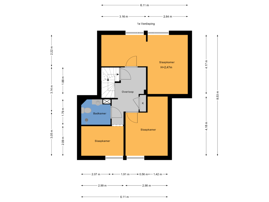 View floorplan of 1e Verdieping of Elzendreef 108