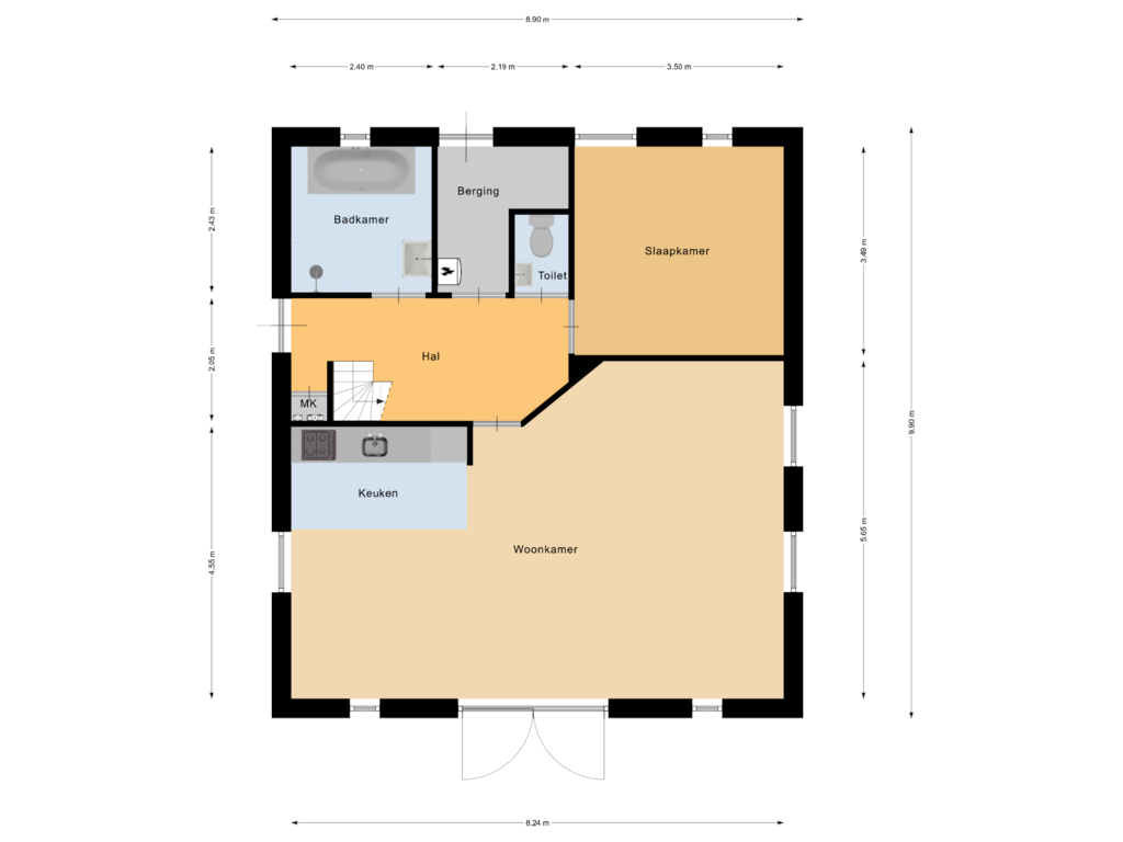 Bekijk plattegrond van Begane grond van Buinerweg 8-531