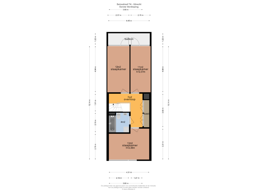 Bekijk plattegrond van EERSTE VERDIEPING van Seinedreef 74