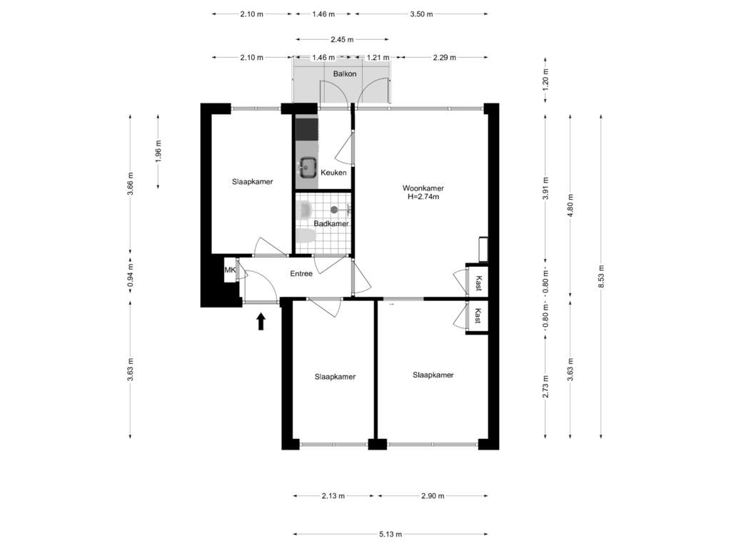 Bekijk plattegrond van Appartement van Schoklandsestraat 33-C