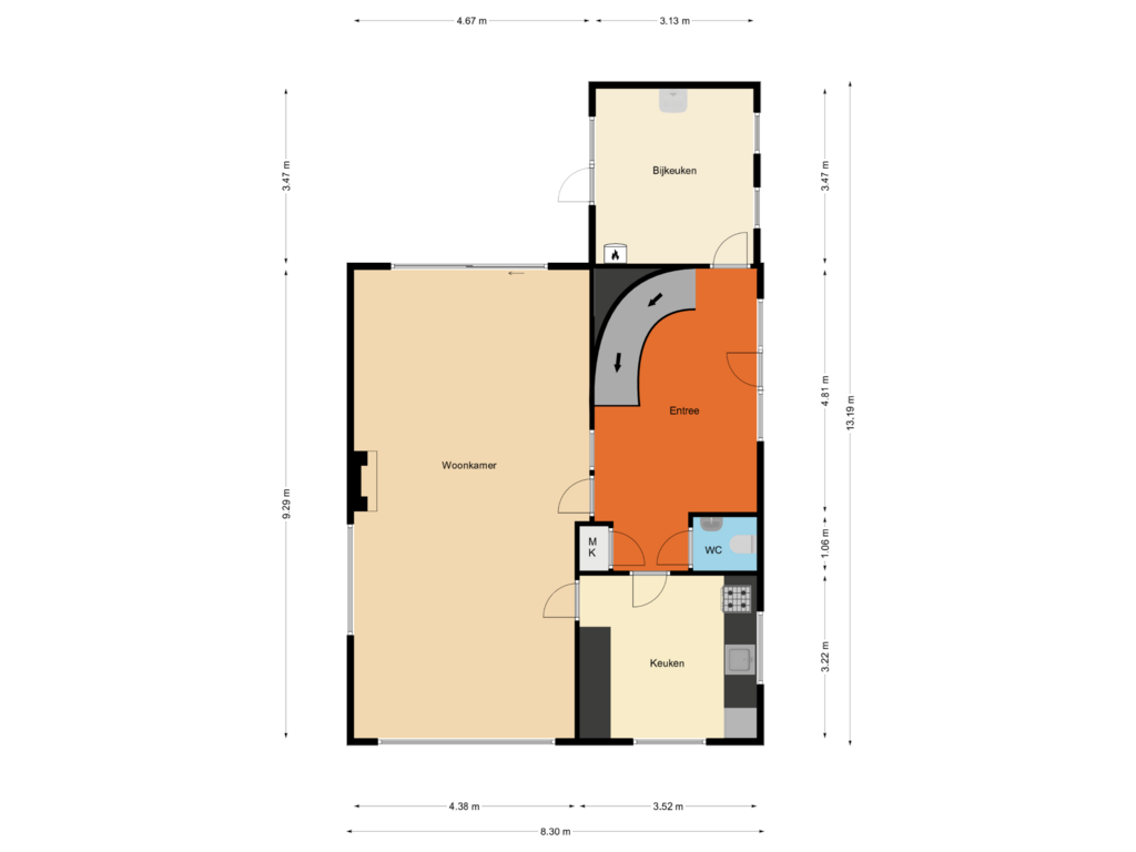 View floorplan of Begane grond of Noord Voorstraat 45