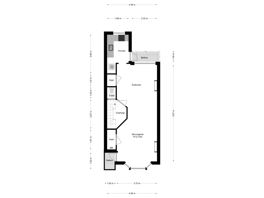 Bekijk plattegrond van Woonverdieping van Edisonstraat 36-B