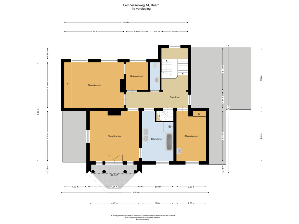 View floorplan of 1e verdieping of Eemnesserweg 14