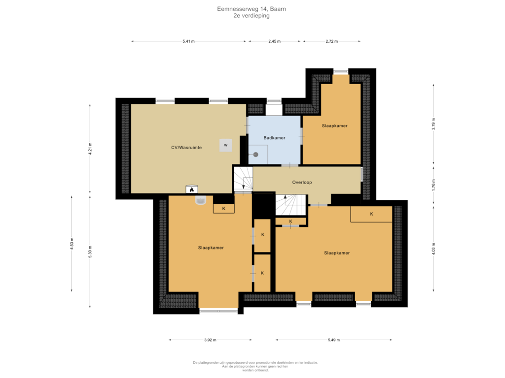 View floorplan of 2e verdieping of Eemnesserweg 14