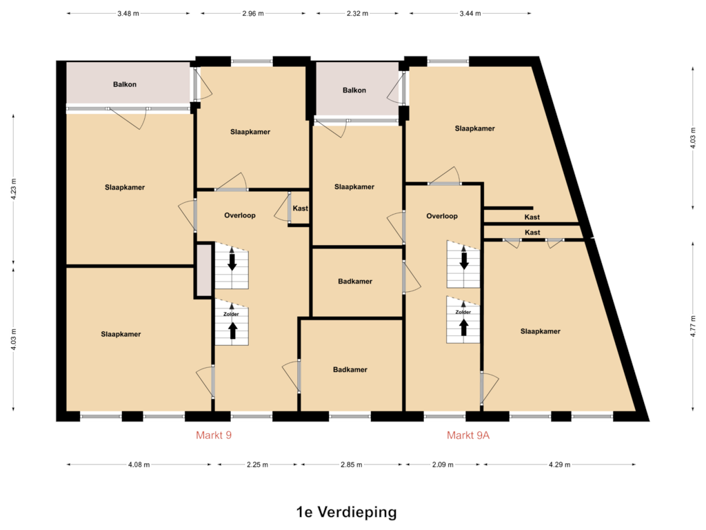 View floorplan of 1e Verdieping of Markt 9