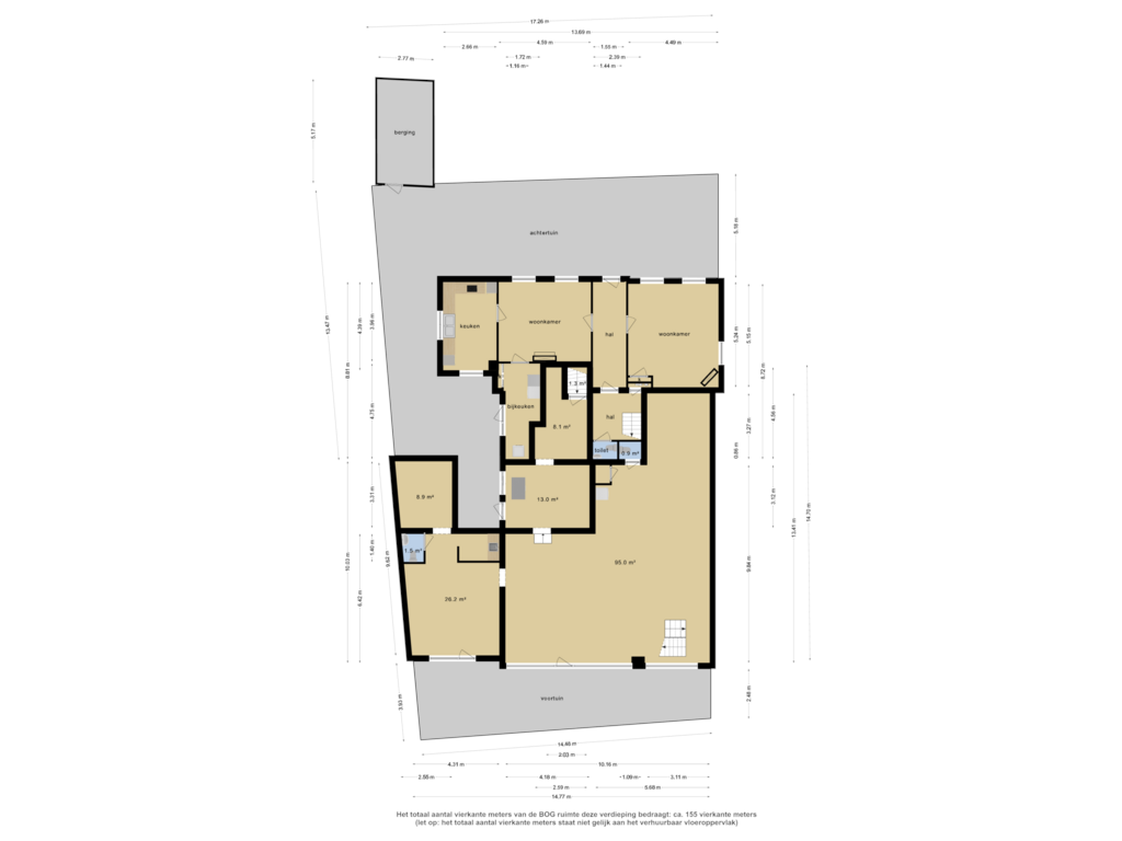 Bekijk plattegrond van begane grond met tuin van Onze Lieve Vrouwestraat 30