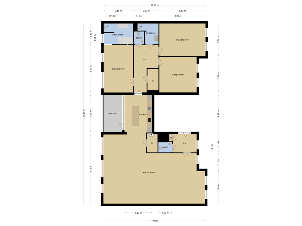 View floorplan of Appartement of Dorpsstraat 24-J