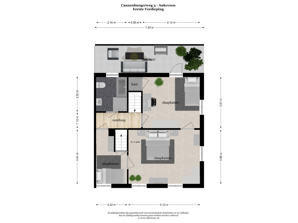 View floorplan of EERSTE VERDIEPING of Cannenburgerweg 3