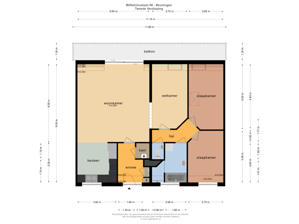 View floorplan of TWEEDE VERDIEPING of Wilhelminalaan 66