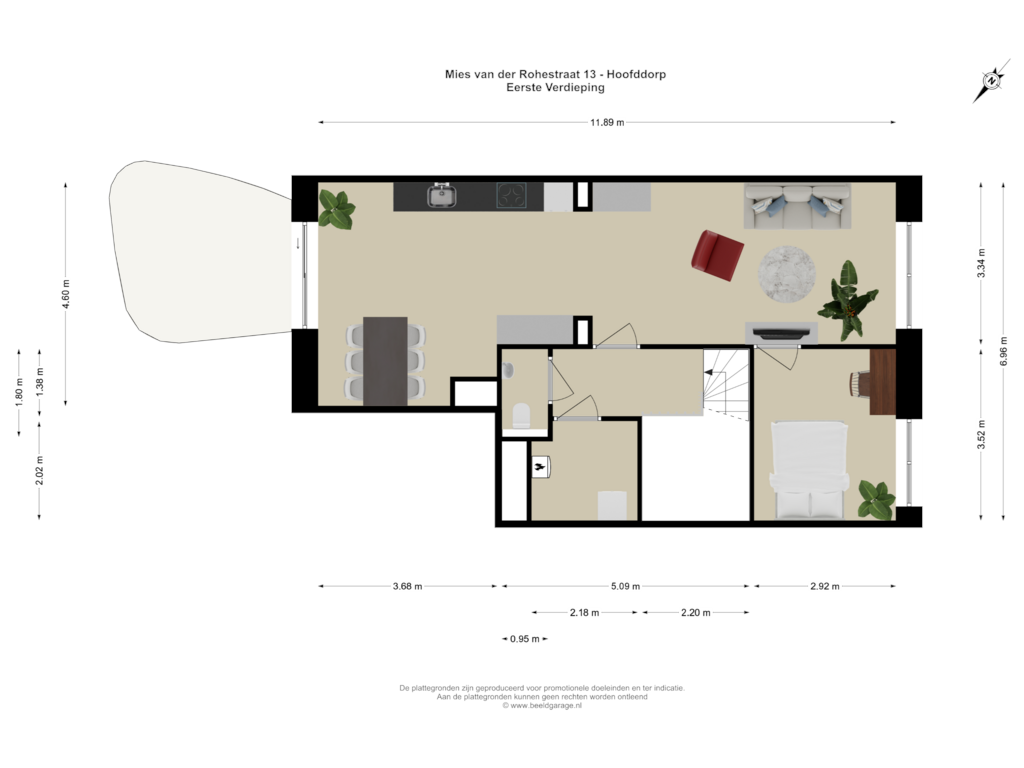 Bekijk plattegrond van Eerste Verdieping van Mies van der Rohestraat 13