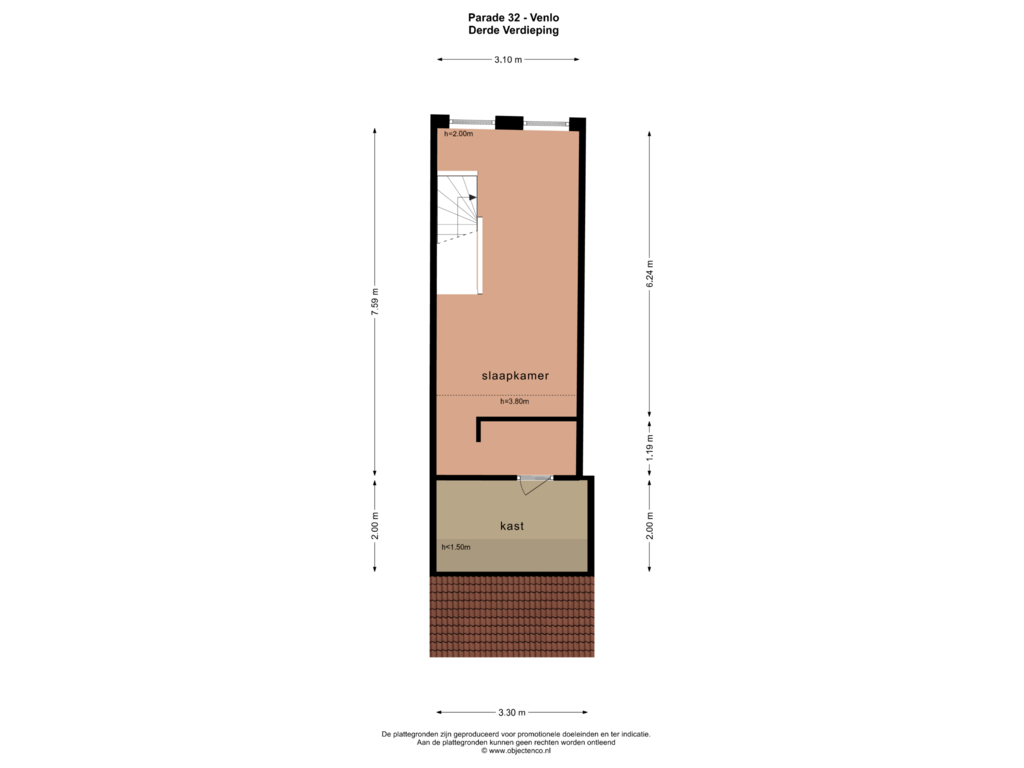 View floorplan of Derde Verdieping of Parade 32-32 A