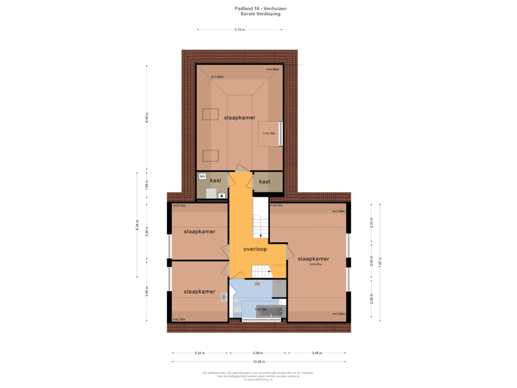 View floorplan of EERSTE VERDIEPING of Padland 16